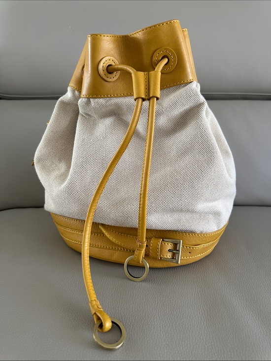 Via Spiga Handbags - Via Spiga Canvas and Leather Sling Bucket Bag